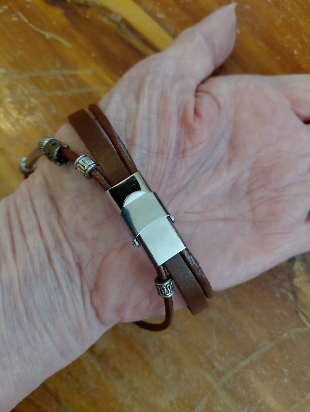 New Sundance Stainless Steel and Leather "WILLPOWER" Bracelet - Picture 6 of 7